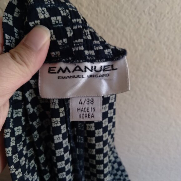 Vintage Emanuel Ungaro 100% Silk Dark Navy Checkered Wide Leg Pants - Picture 3 of 4
